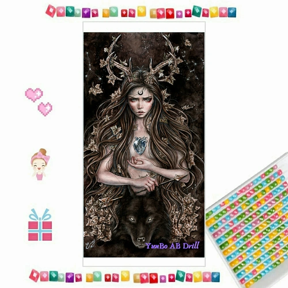 

AB Drill Fantasy Artemisa Witch And Wolf DIY Diamond Painting Gothic Dark Vampire Stone Heart Cross Stitch Embroidery Home Decor