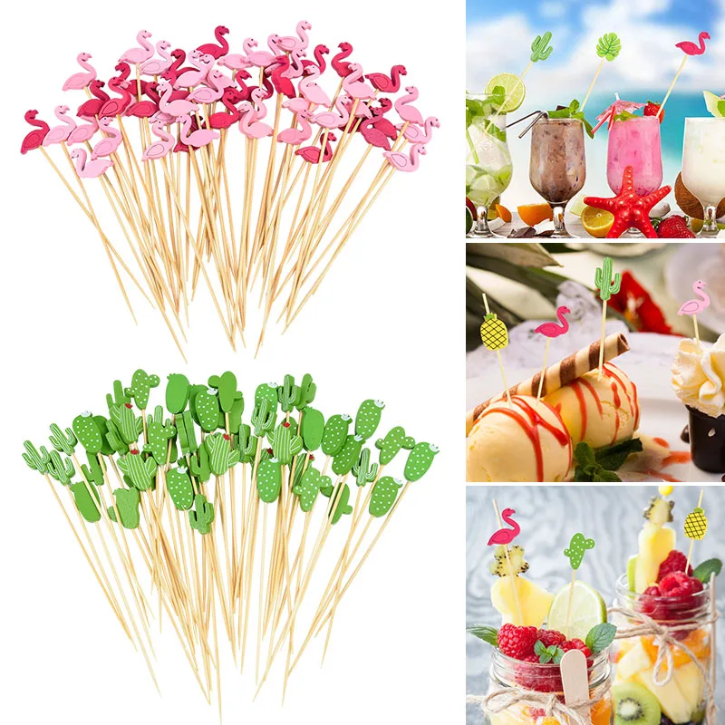 100 искусственный кактус в форме фламинго бамбуковая палочка Фруктовые палочки
