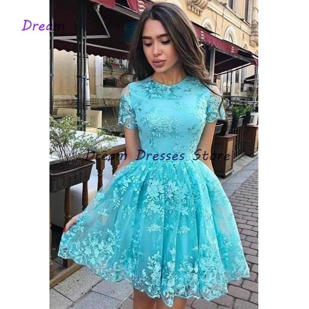 

Fashion Short Sleeve Pink Cocktail Dresses 2023 New Spring Applique Scoop Women's Dress Mini Length Prom Gowns Коктейльные халат