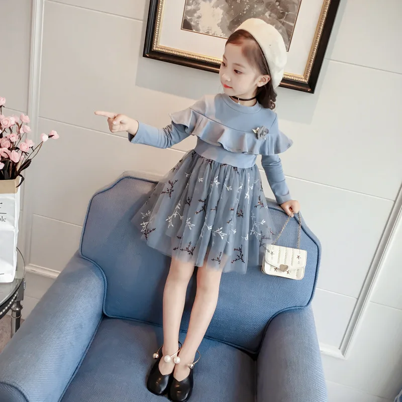 

Spring And Autumn Girls' Casual Dresses New Middle and Small Children's Western-Style Princess Skirts Girls Korean Lace Dresses