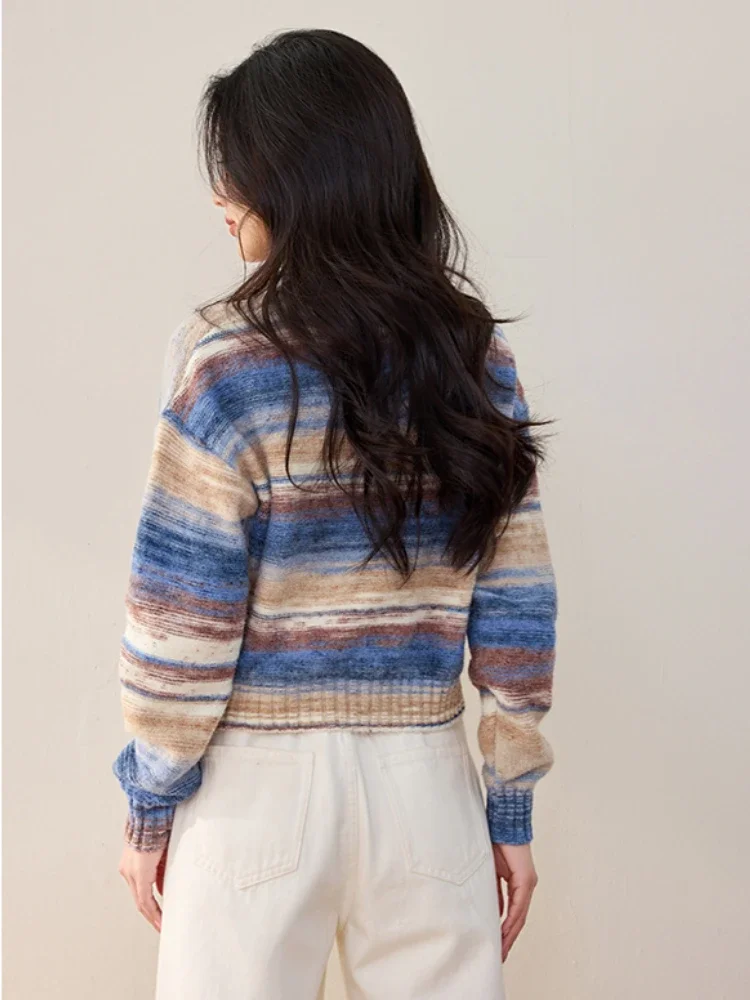 Градиентный свитер с круглым вырезом женский осенне-зимний винтажный трикотаж