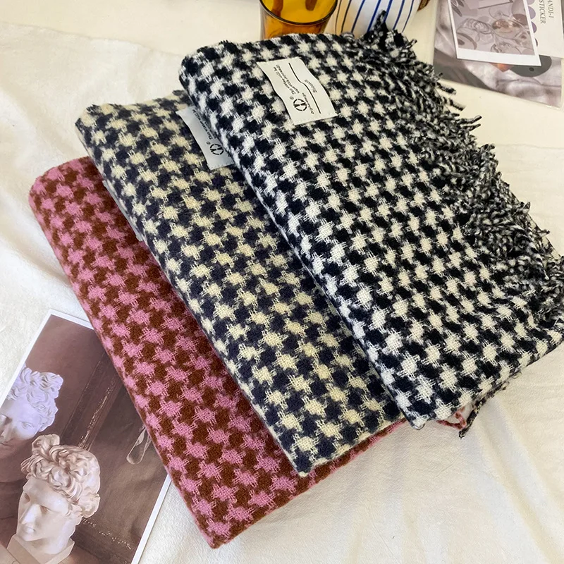 

Autumn and Winter 2022 New Thousand Bird Pattern Women's Scarf Classic Cashmere Tassel Plaid Shawl Couple's Warm Wrap Scarf