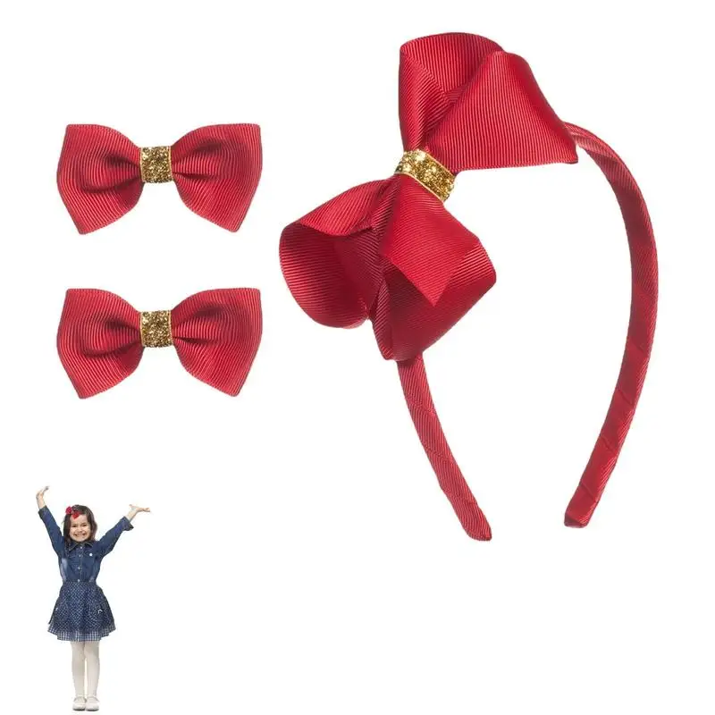 

Headband With Clips Set 3pcs/set Bowknot Hair Hoops Clips For Hairstyle Red Hair Accessories For Styling Carnival Prom Wedding