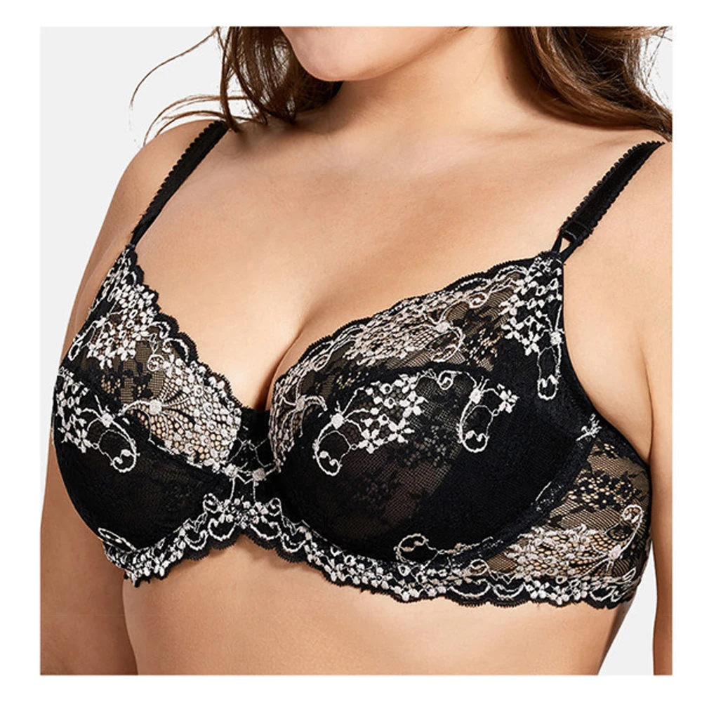 Plus Size Lace Bras for Women Lingerie Underwire Bralette Sexy Brassiere Female Intimates Underwear Embroidery 32-42 BCDDDEFG