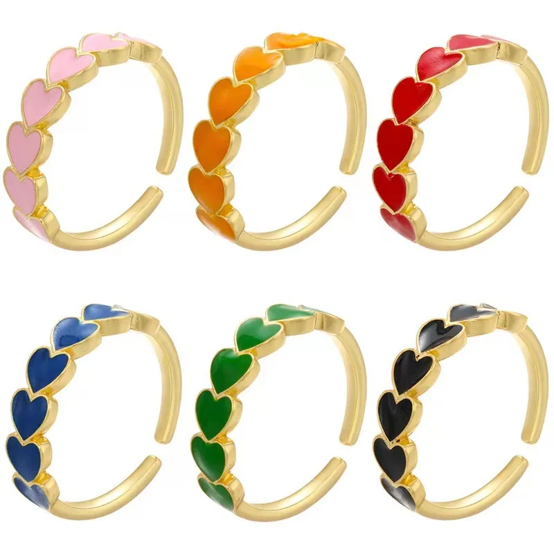 

New Drop Nectarine Heart Ring Opening Adjustable Color Drop Oil Love Ring Jewelry Women's Accessories rings for men