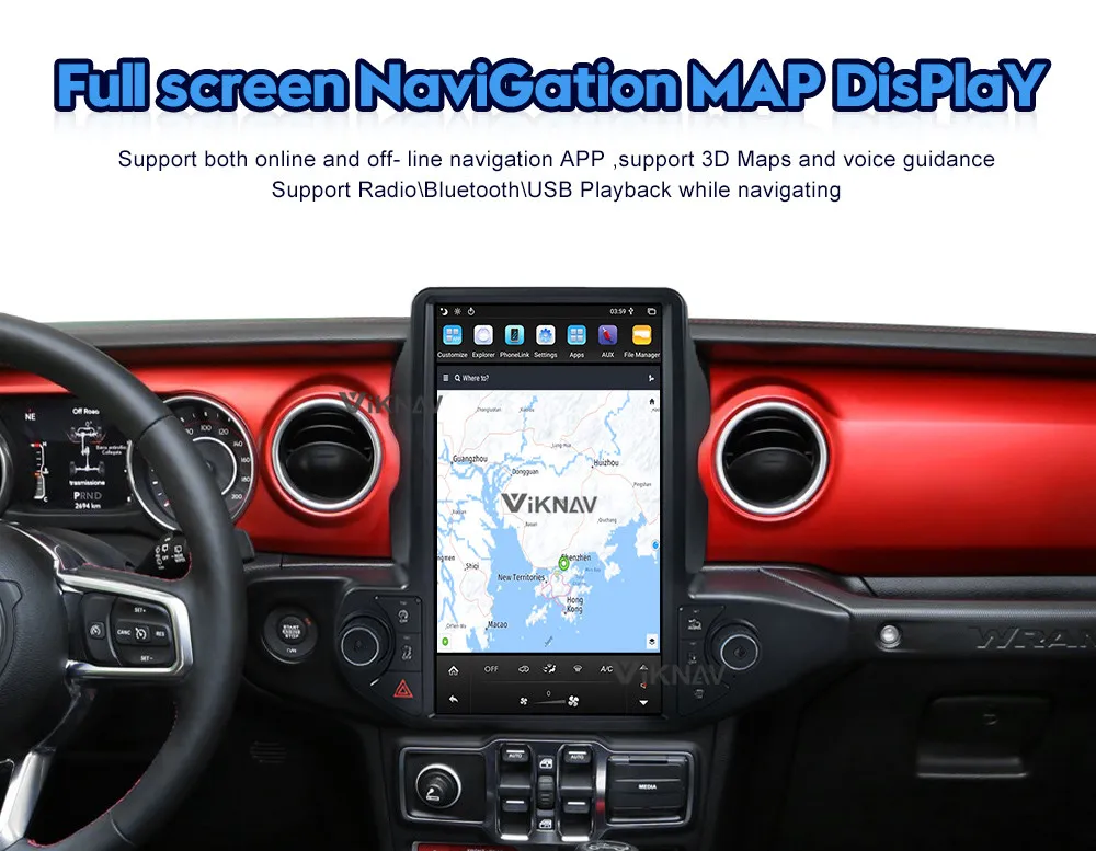 Автомагнитола 2DIN 13 6 дюйма Android с экраном для Jeep Wrangler 2018-2021 GPS-навигацией DVD