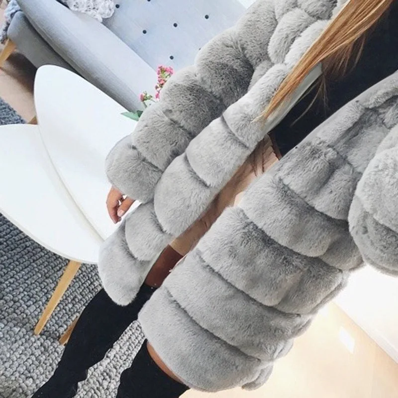 Women's Leather Fur Coat Mid-Length Autumn and Winter Hooded Imitation Fur Coat Top Women's Plush Warm Jacket Faux Fur Coat