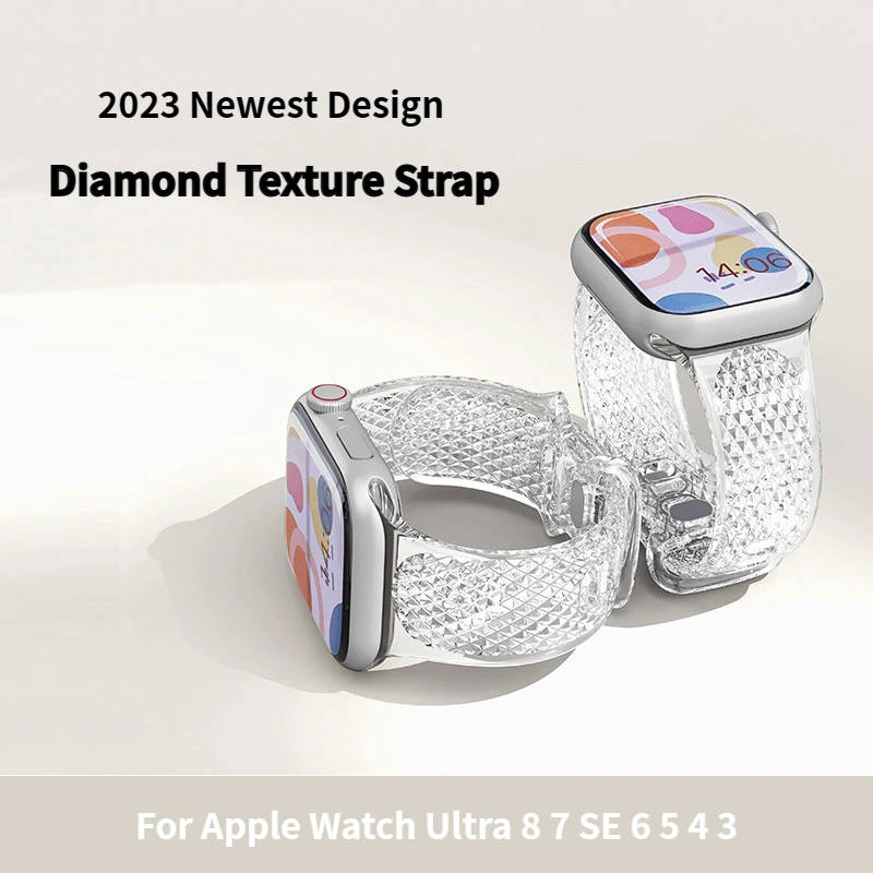 Clear Band for Apple Watch Series 8 7 6 SE 5 4 49mm 45mm 44mm 42mm 41mm Transparent Wrist Bracelet for iwatch 40mm Plastic Strap
