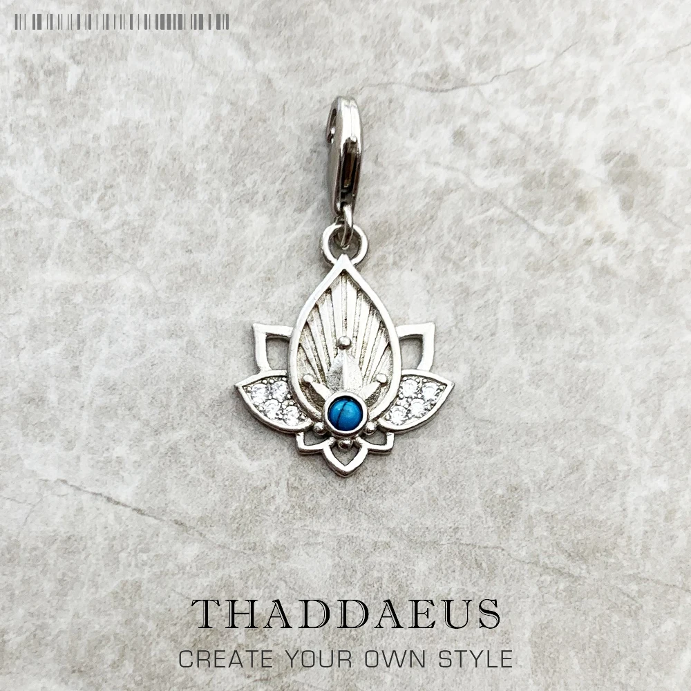 Trendy Buddhism Lotus Pendant Charm For Women Minimalist 925 Sterling Silver Turquoise Gift |