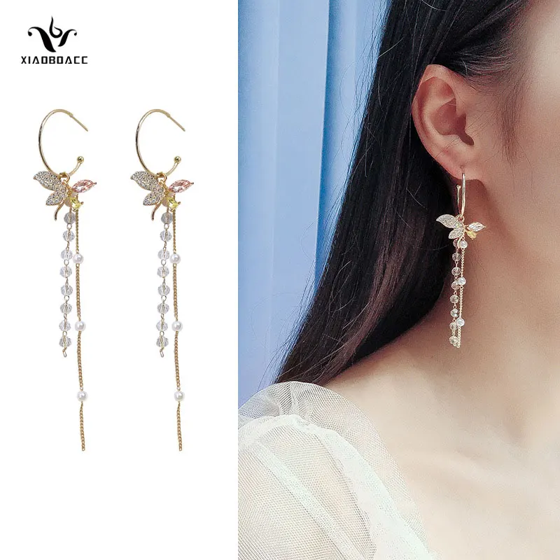

XiaoboACC 925 Silver Needle Bowknot Tassel Earrings for Women Fashion Pearl Earings Party Wedding Exaggerated Dangle Earrings