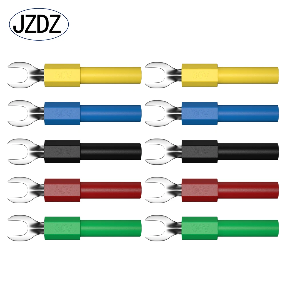 JZDZ 10PCS Insulated Fork Spade U-Type Wire Connector Electrical Crimp Terminal Y Spade Plug Copper Banana Socket 4mm J.20015