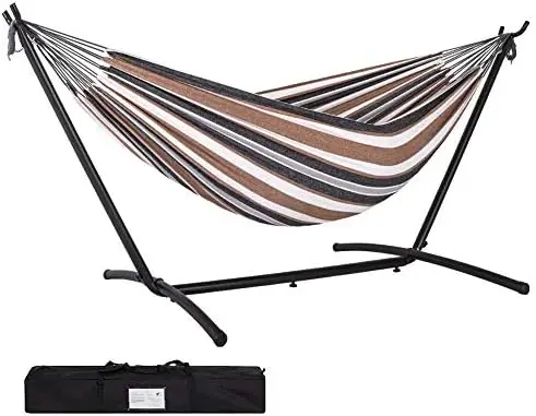 

Rope Hammock with Space Saving Steel Hammock Stand, 2 Person Double Freestanding Hammock with Carry Bag for Outdoor Yard Backya