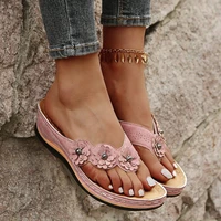 women summer sandals open toe female floral slippers woman vintage flowers wedge sandals women casual platform slippers