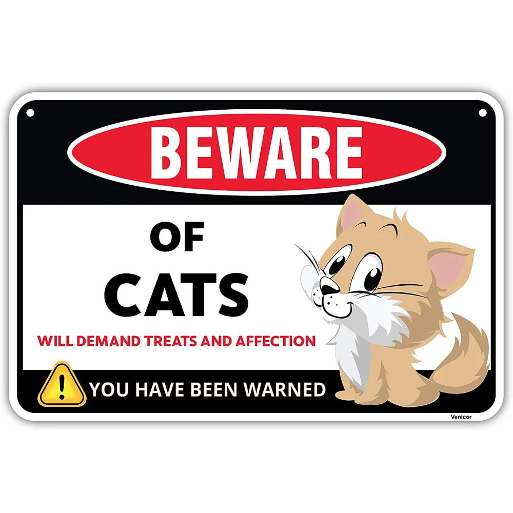 

Beware Cat Tin Signs - Cute Cat Warning Decorative Signs for Cat Lovers Home Room Farmhouse Wall Gift Sticker Rules