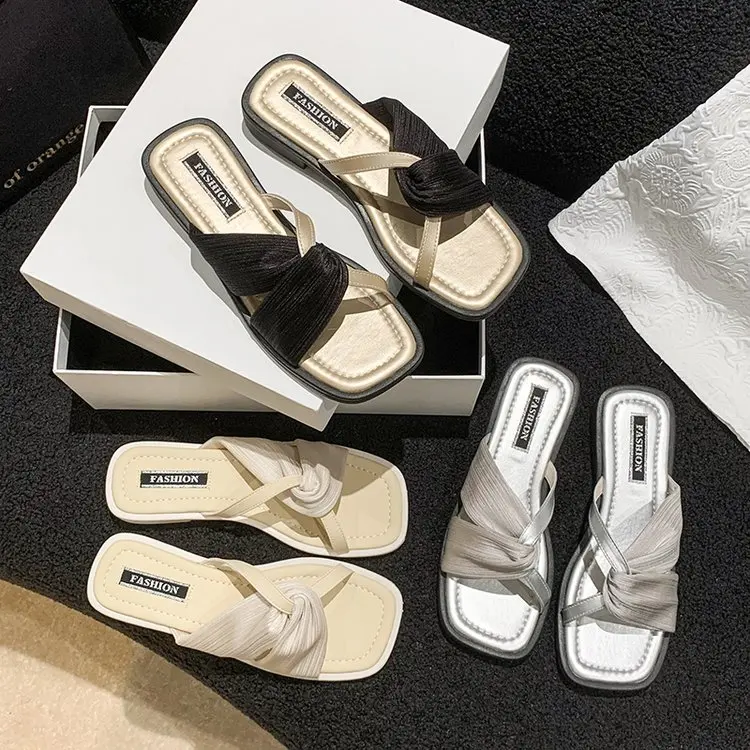 Fashion Women Slippers Summer 2023 New One Word Sandals Female Korean Casual Beach Holiday Slides Summer Sandalias Flat Footwear
