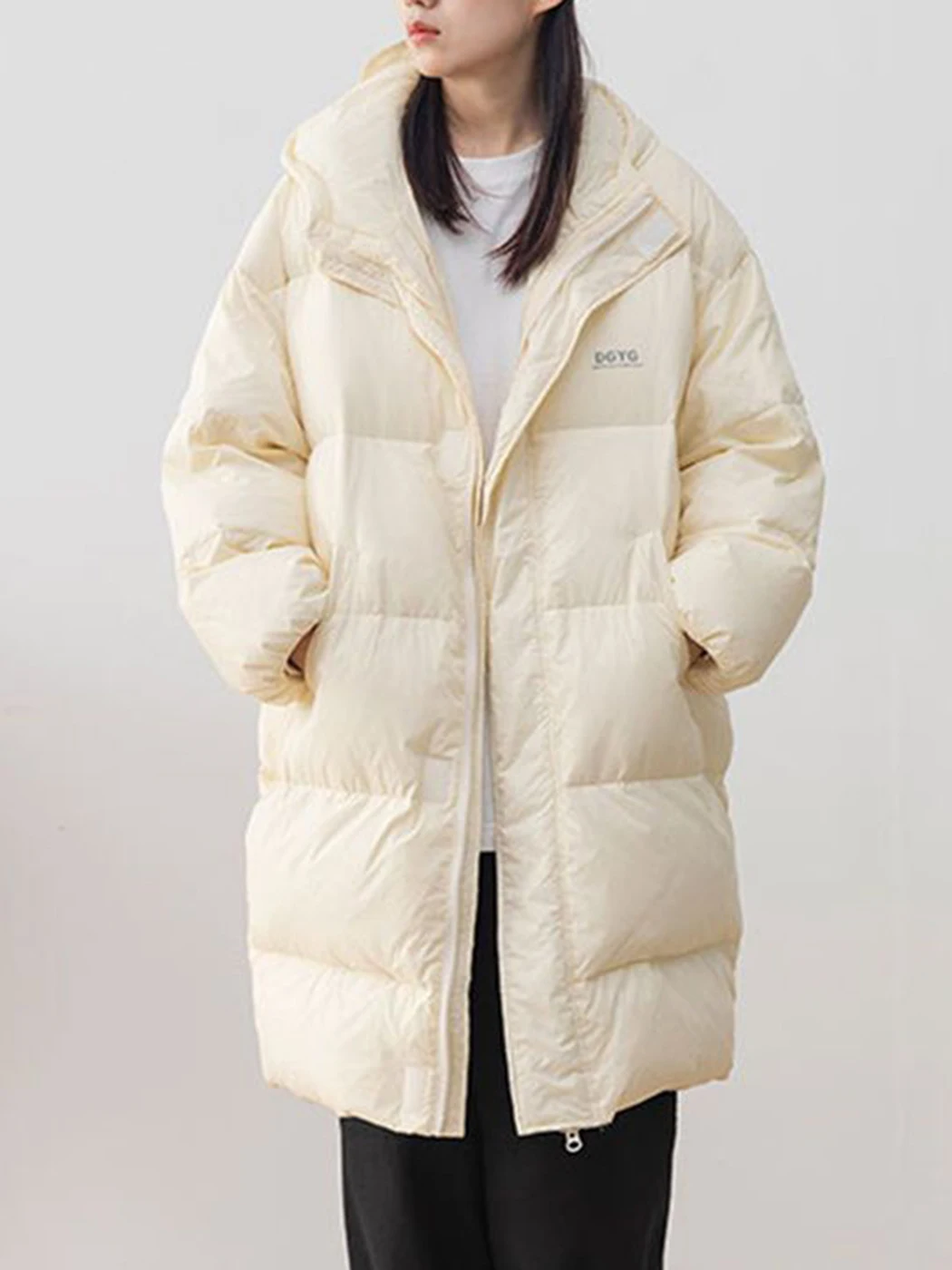 

Long Hooded Warm Winter Coat Women 2022 New Fahsion Loose Solid Color Cotton Jacket Female Casual Pocket Zipper Outerwear