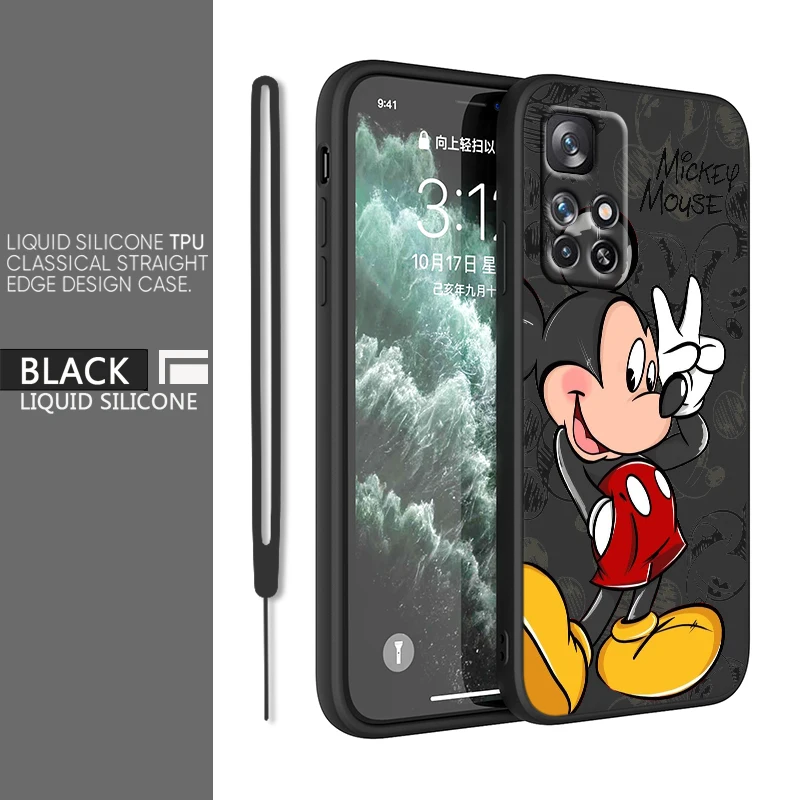 

Cute Disney Mickey Minnie For Redmi K60 K50 K40 K30 K20 10C X 9C T AT A 8A 7A Gaming Pro Plus Liquid Rope Silicone Phone Case