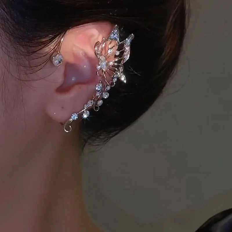 

Shiny Diamond Silver Metal Butterfly Ear Clips Without Piercing for Women Sparkling Zircon Ear Cuff Clip Earring Wedding Jewelry