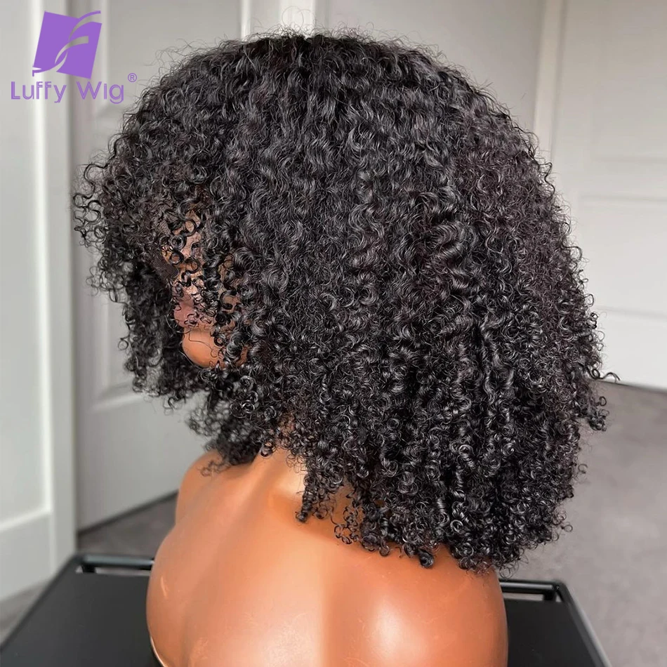Парик из натуральных волос плотности 200 бесклеевой афро-кудрявый вьющийся парик
