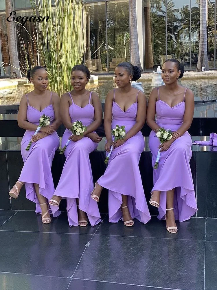 Elegant African Bridesmaid Dress Lavender Mermaid Spaghetti Straps Wedding Guest Dresses Party Maid of Honor vestidos de gala