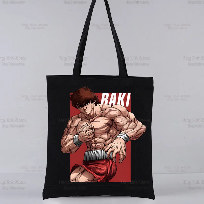

Baki Hanma Harajuku Canvas Bag Women's Ulzzang Black Large Yujiro Casual Bag Fashion Grappler Anime Manga Shoulder Bags