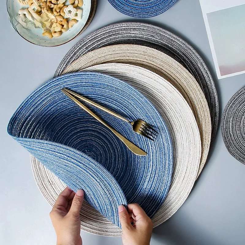 

6pcs/set Round Ramie Insulation Pad Solid Placemats Linen Non Slip Table Mats Kitchen Accessories Decoration Home Pad Coaster