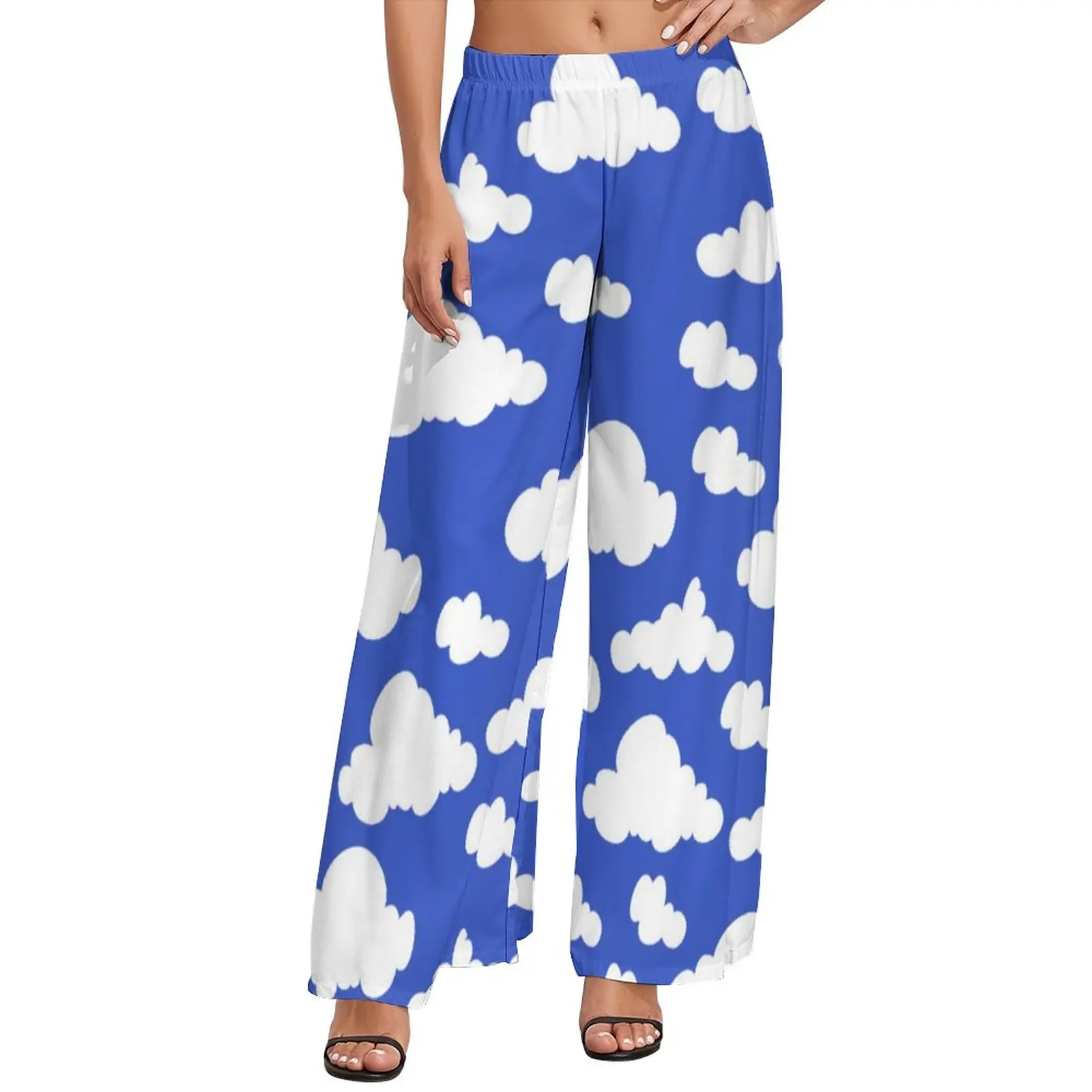 

Cartoon Cloud Straight Pants Cloudy Blue Sky Elegant Wide Pants Female Oversize Aesthetic Graphic Trousers