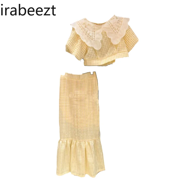 Женский комплект из двух предметов рубашка с лацканами и рукавами-фонариками