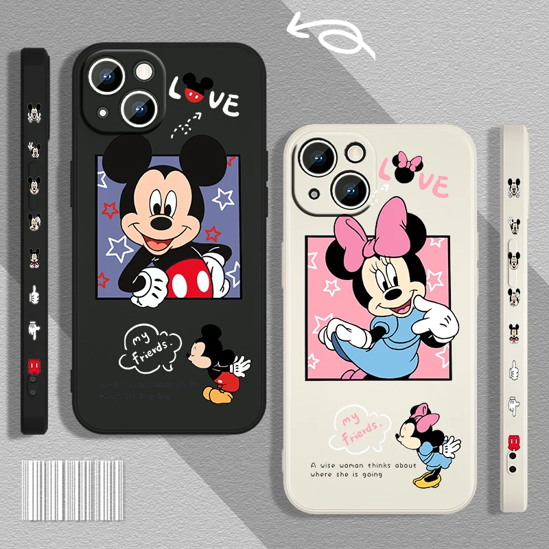 

Mickey Mouse Minnie For Apple iPhone 13 12 Mini 11 Pro XS MAX XR X 8 7 6S SE Plus Liquid Left Rope Phone Case Cover Capa Coque