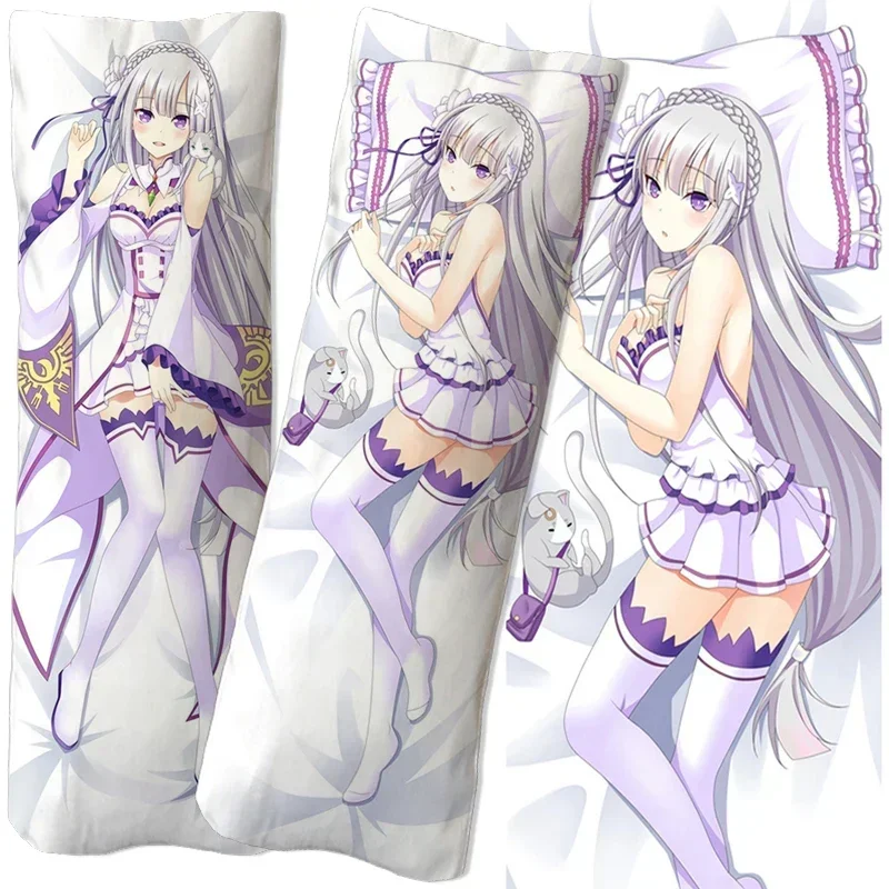 Наволочка дакимакура с рисунком аниме Re:Zero Emilia Rem Ram
