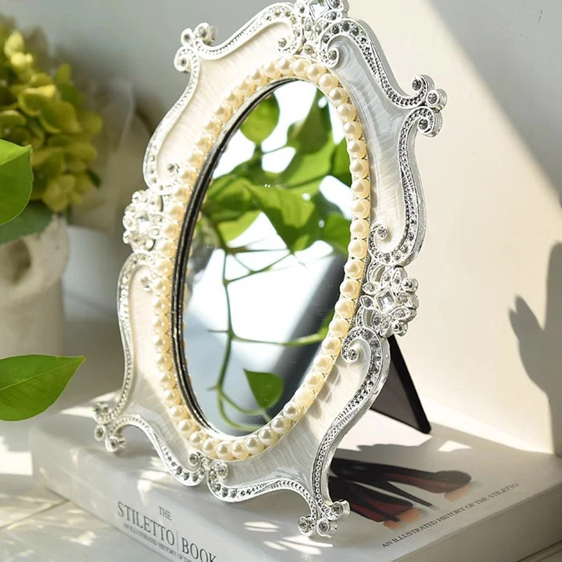 

White Decorative Mirrors Vintage Handicraft Standing Desk Mirror Bathroom Cosmetic Dekoracyjne Lustra Home Decorations CY50DM