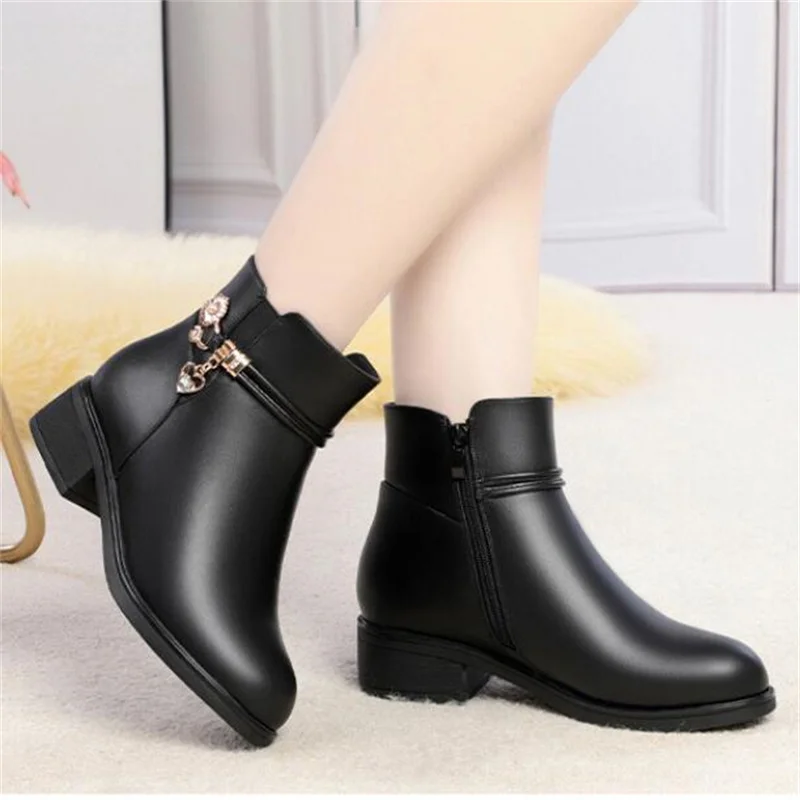 ZXRYXGS Stylish Elegant Autumn Winter Shoes Woman Boot Ankle Boots 2023 New Shoes Mid Heel Warm Snow Boots Genuine Leather Boots images - 6