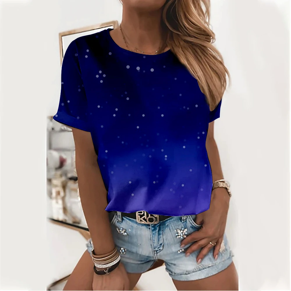 

New Cross Border Women's Star Constellation Print Crew Neck T-Shirt