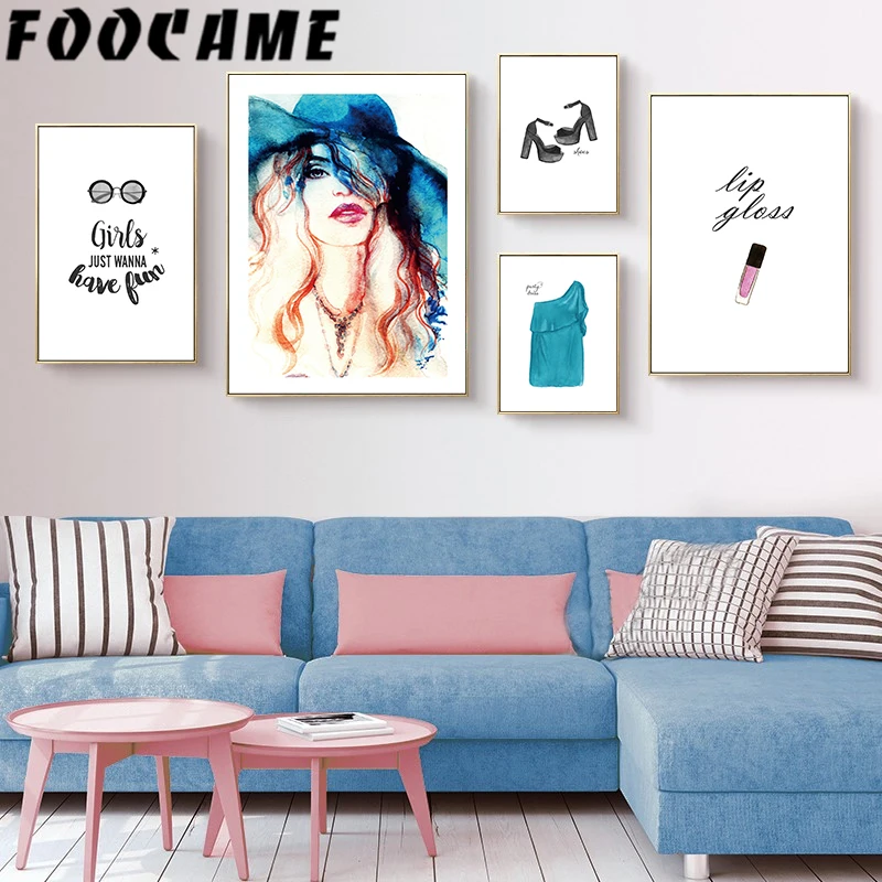 

Lipstick Woman Abstract Fashion Wall Paintings Art Canvas Print Watercolor Nordic Poster Pictures Modern Home Decoration Bedroom