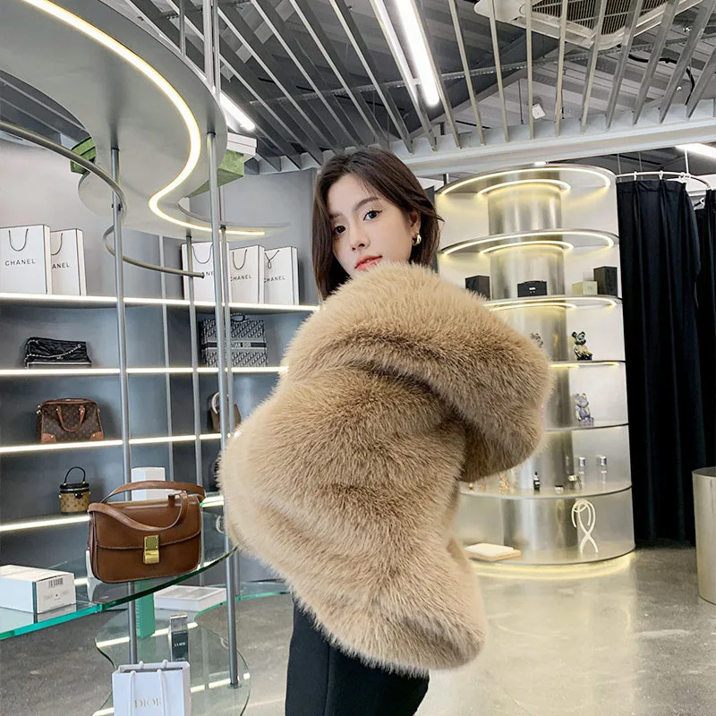 Мех и искусственный мех 2024 новая модная женская шуба зимняя однотонная