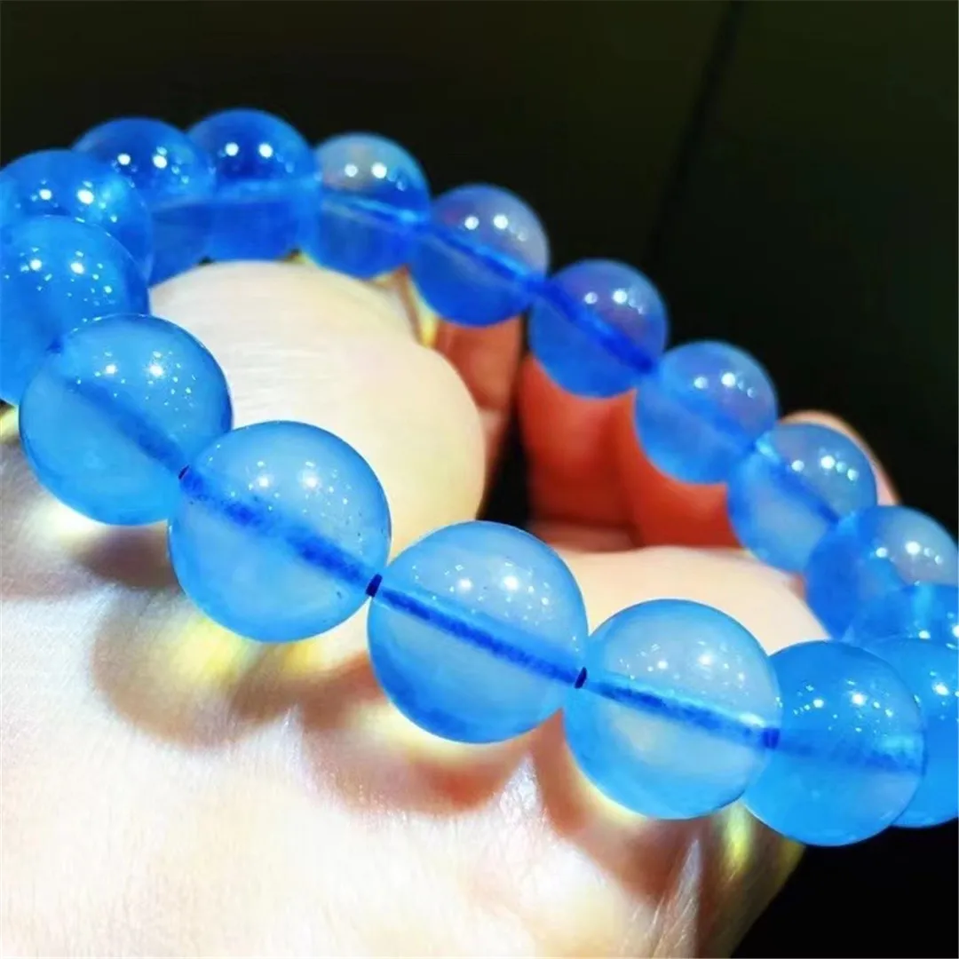 

12mm Natural Blue Aquamarine Bracelet Jewelry For Woman Man Healing Gift Crystal Round Beads Clear Gemstone Stone Strands AAAAA