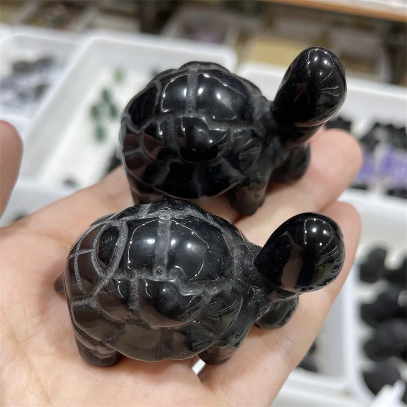 

1pc Natural Obsidian Stone Turtle Carving Healing Crystal Tortoise Statue Energy Crafts Animal Figurine Home Decoration