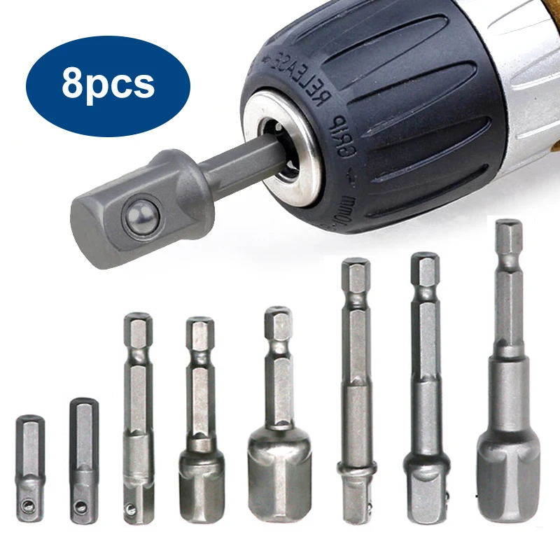 

3/8PCS 1/4 "3/8" 1/2 " Socket Adapter Hex Shank Drill Bits Extension Rod Power Tool Accessories