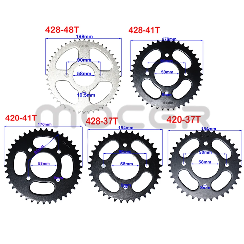 

420/428 Chains 37T/41T/48T tooth 58mm Rear Chain Sprocket for ATV Quad Pit Dirt Bike Buggy Go Kart Motorcycle Accessories