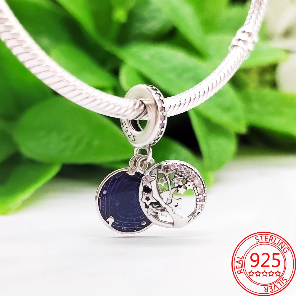 Подвеска-Шарм для браслета из серебра 2021 пробы с изображением ночной Луны и