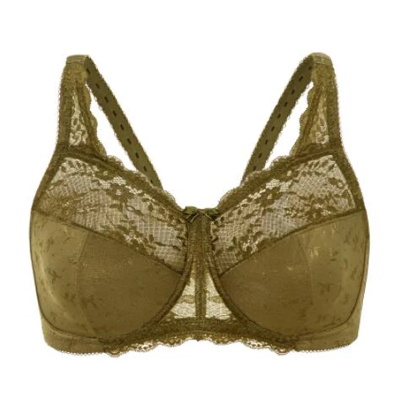 Sexy Women's Comfortable Wireless Lace Bra Unlined Full Coverage Floral Mesh Underwear 36 38 40 42 44 C D DD E F G Solid Black