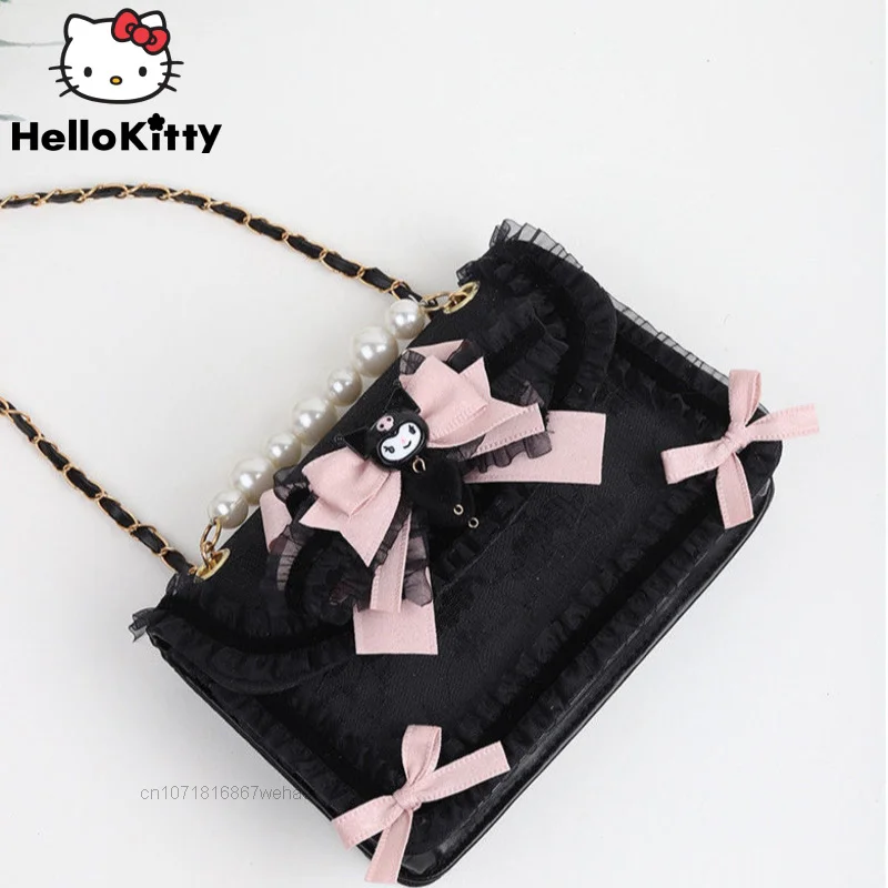 

Sanrio Cinnamoroll Kuromi Cartoon Y2k Lolita Bag For Women Sweet Kawaii Trendy Style Lace Pearl Handbags Female Crossbody Bags