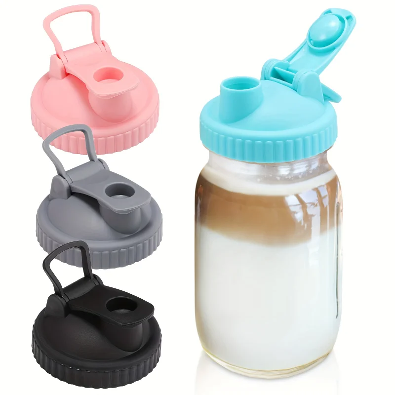 

Reusable Fits Mason Jar Wide Mouth Plastic Drinking Lids Covers with Pour Spout Compatible Mason Jar Lid Kitchen Accessories
