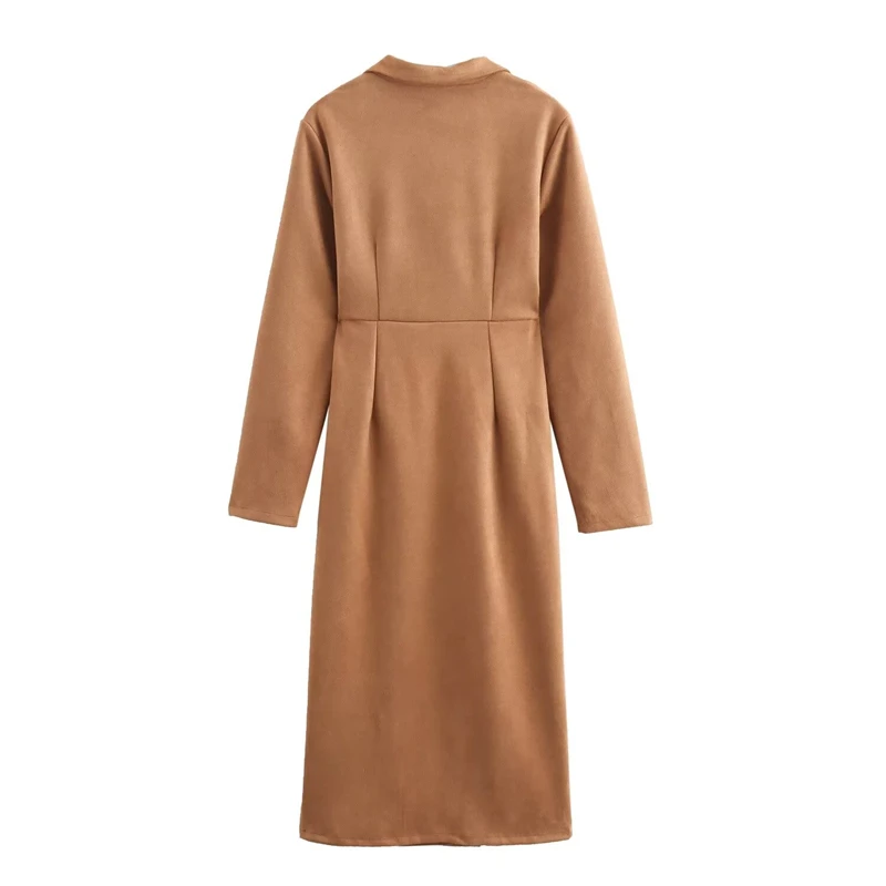 KEYANKETIAN осень/зима новое женское замшевое платье миди в стиле ретро с украшением