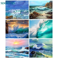 sdoyuno diy adults kit painting by numbers waves sea on canvas landscape pictures by numbers home decor coloring by numbers