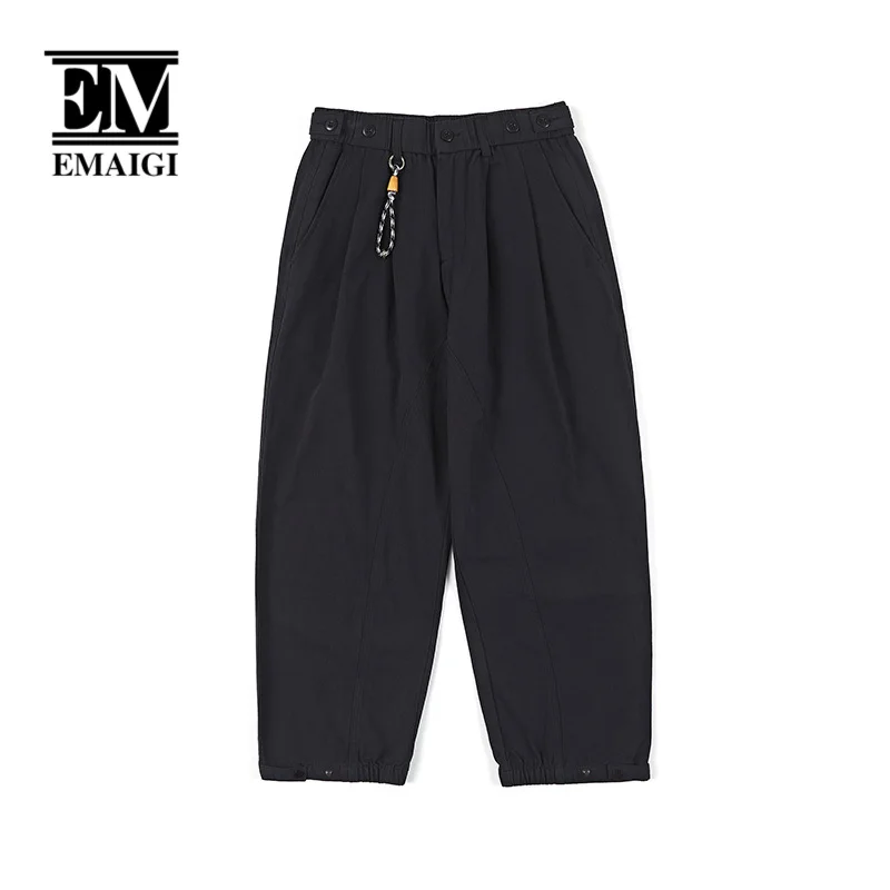 

Men's Button Elastic Waist Cityboy Japan Harajuku Streetwear Fashion Loose Casual Cargo Pants Male Korean Style Trousers