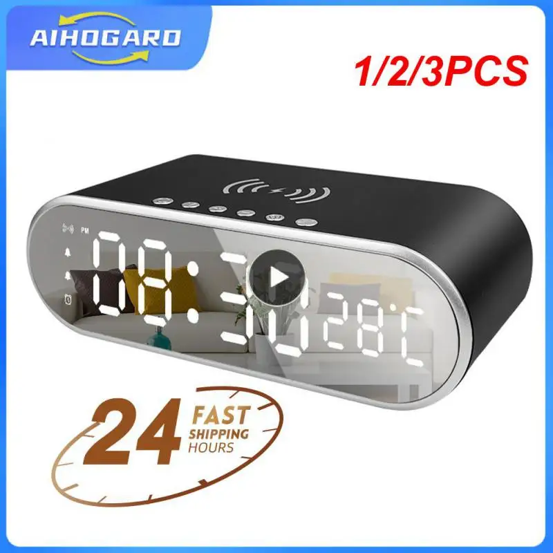 

1/2/3PCS New Digital Alarm Clock Wireless Charging Qi Compatible Cute Silent Mirror Clock Student Desktop Led Electronic Clock