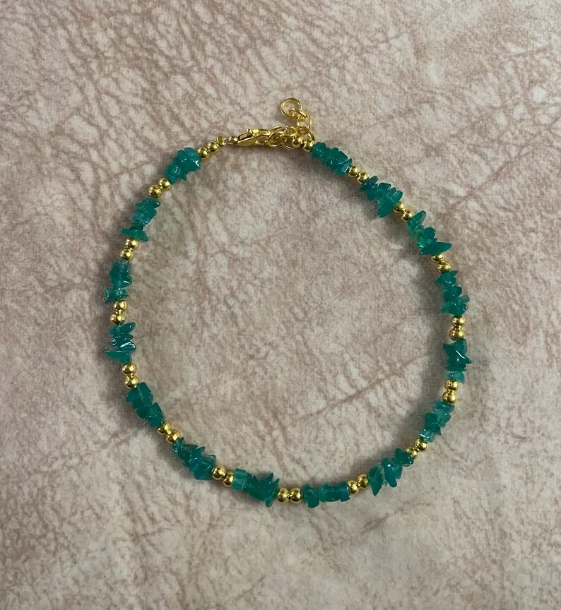 Green agate anklet -- green agate jewelry -- Healing anklet