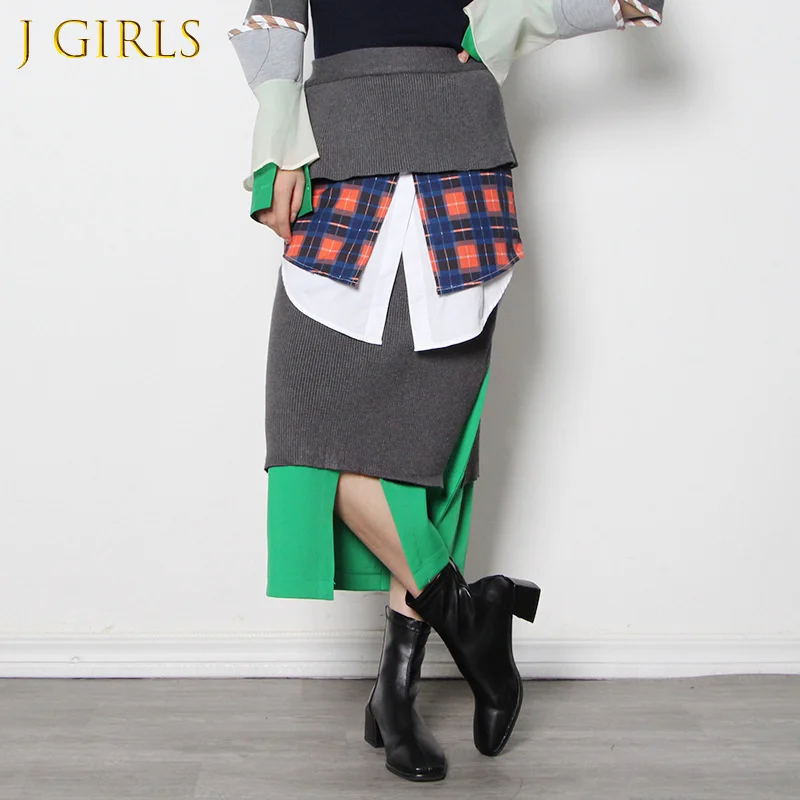 

Designer Skirt For Women High Waist Patchwork Hit Color Plaid Split A Line Loose Mid Skirts Female 2022 Autumn Clothing