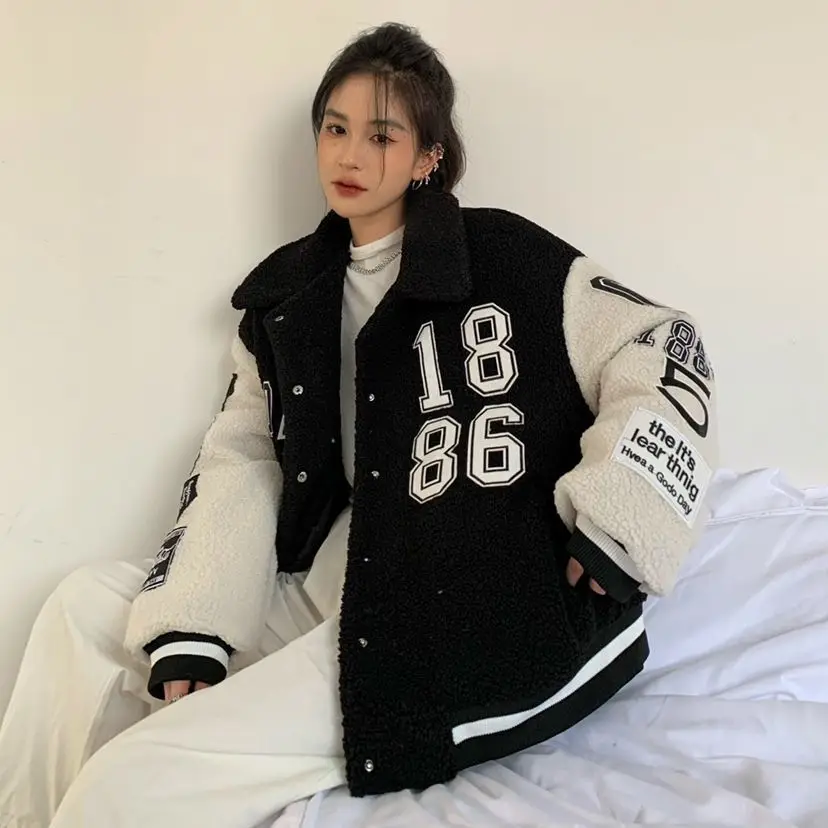 

winter cotton-padded jacket women's 2022 new Korean style color matching loose niche imitation lamb wool coat